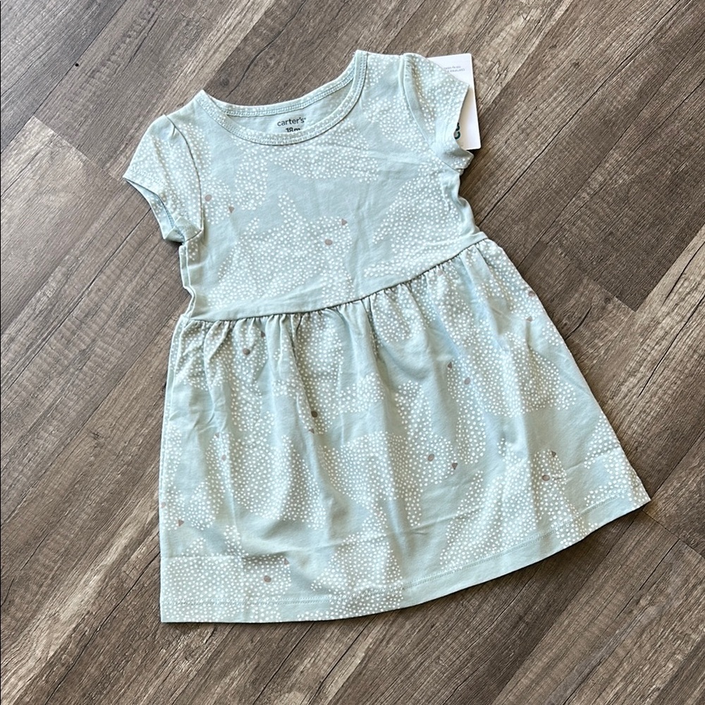 NEW Carter's Sage Green Polka Dot Bunnies Short Sleeve Sundress